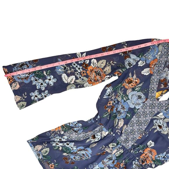 O'Neill Dark Floral Romper Shortall Size Med 1 Piece Blouson Romantic Boho Blue - Picture 5 of 16